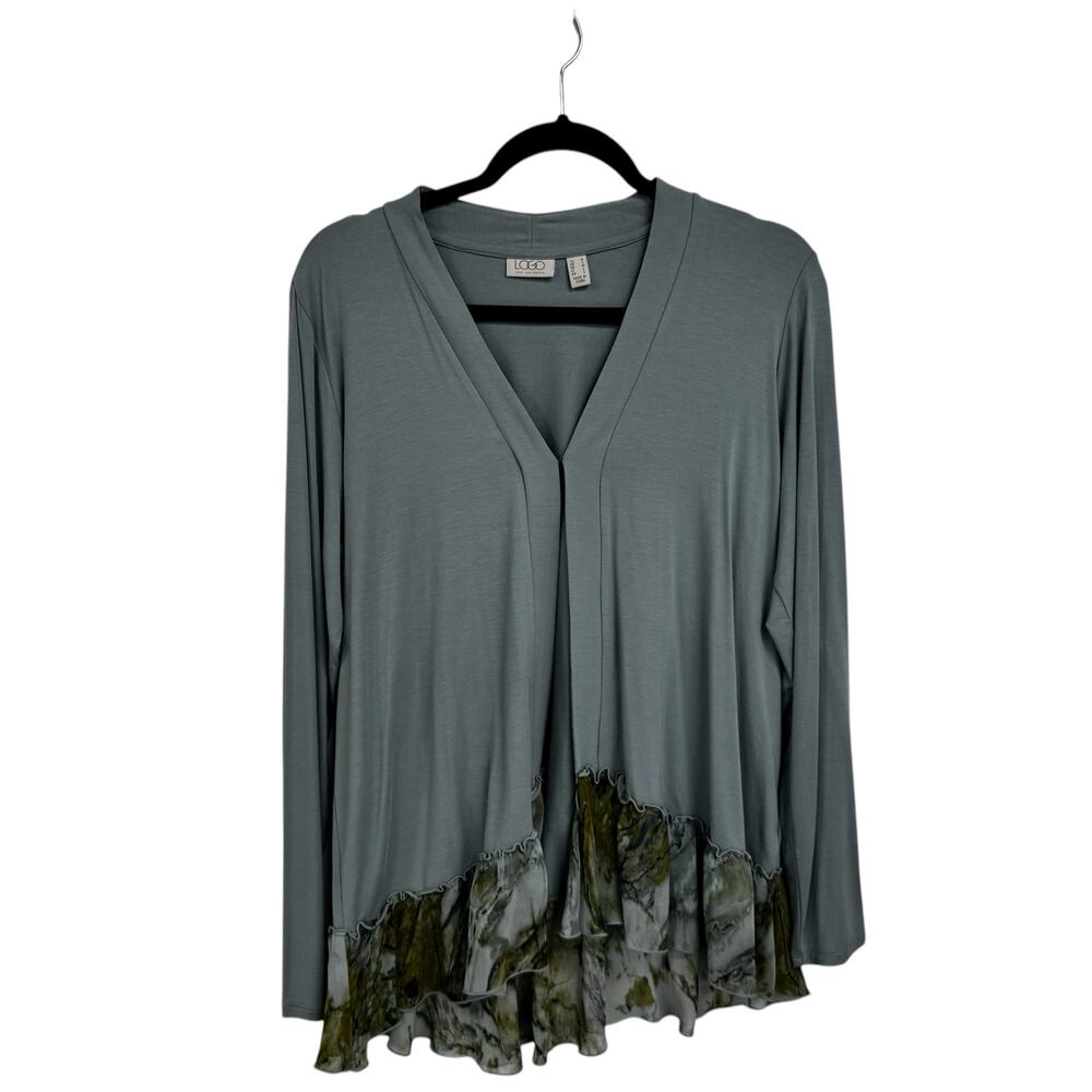 Logo Gray Green Print Long Sleeve Single Front Clasp Cardigan Womens Medium